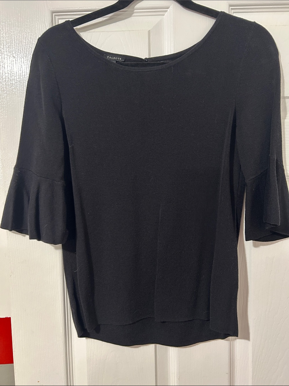 Talbots Black Short Sleeve Scoop Neck Top with Flounce Sleeves